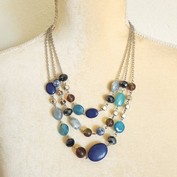 NWT Cargo Blue Semi Precious Gemstone Iridescent Multi Layered Necklace - Picture 1 of 2